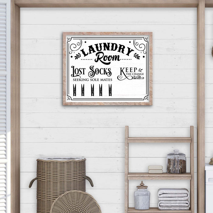 Lost Socks Faux Clothespin Board for Change Jar (Jar not included) 22" x 18" Framed