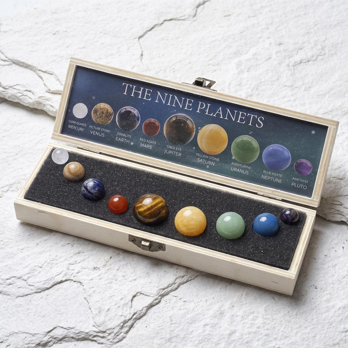Gemstone Sphere Gift Set Planetary Theme (8 Planets & Pluto) Crystal Mineral Science Space Gifts