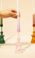 Glass Candle Holder-Pink,  7 x 2.3 Inches