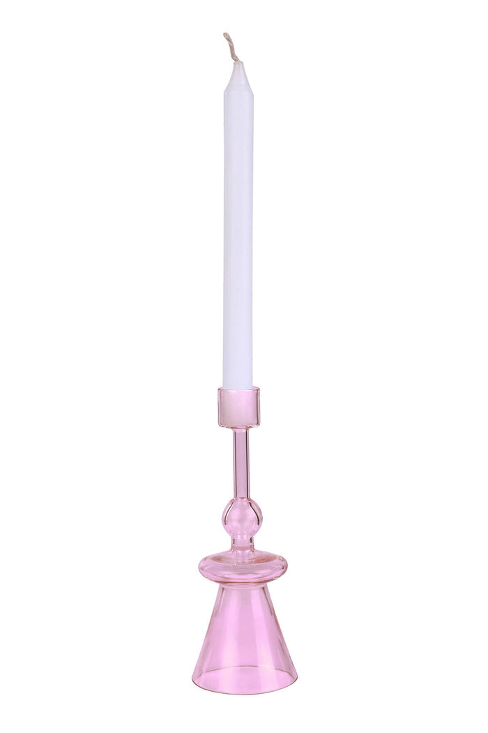 Glass Candle Holder-Pink,  7 x 2.3 Inches