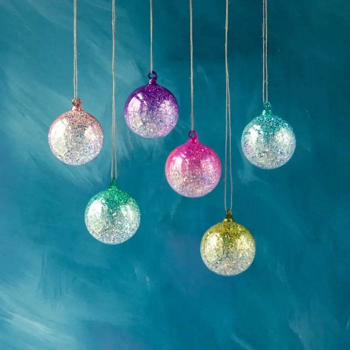 Glitterville Glitter Ombre Ball Orn, 6 Asst, Glass, 3.5"