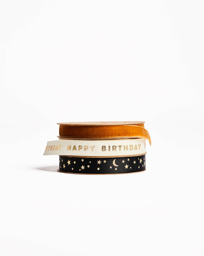 Gold Star Black Grosgrain Ribbon