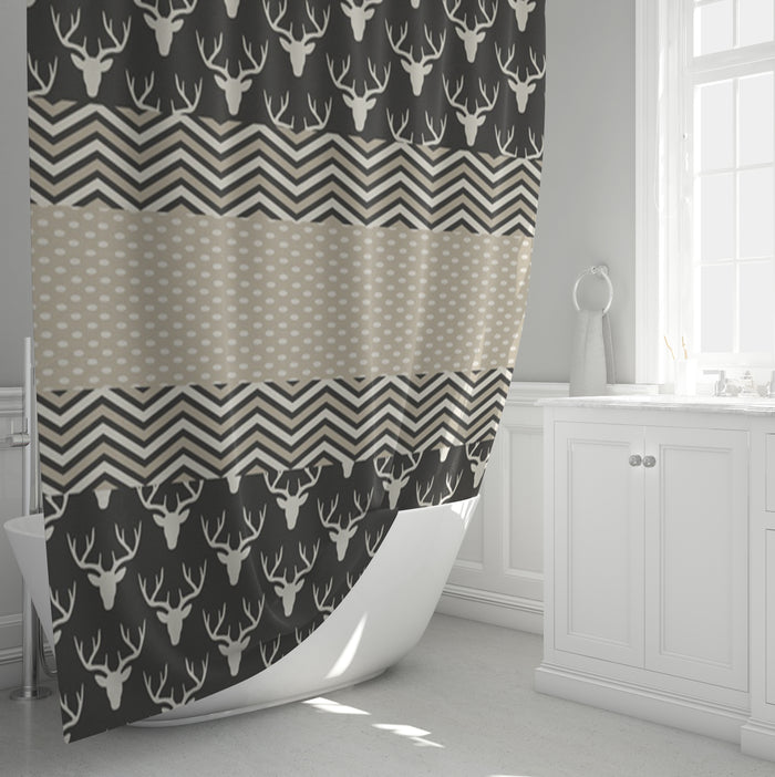 Gray Nordic Folk Stripe Pattern Shower Curtain