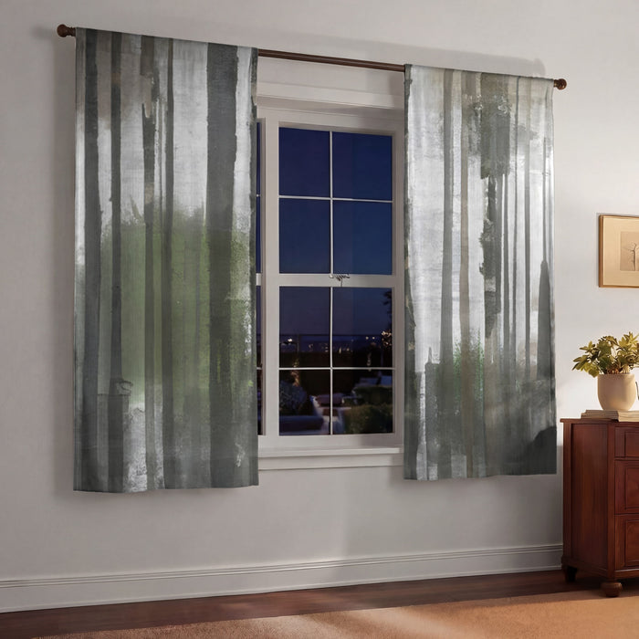 Gray Vertical Forest Blur Stripe Pattern Window Curtains