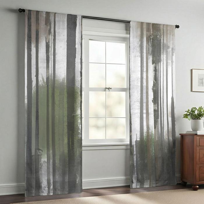 Gray Vertical Forest Blur Stripe Pattern Window Curtains