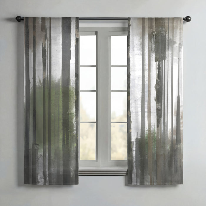 Gray Vertical Forest Blur Stripe Pattern Window Curtains
