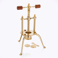Hallmark pure brass sevaga maker with twin wooden handles and tripod stand