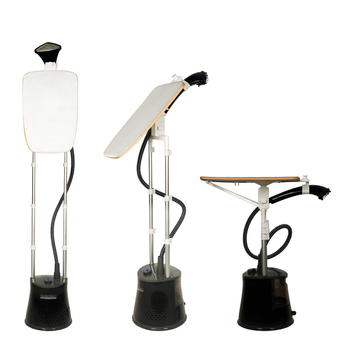 Hamilton Beach professional garment steamer with adjustable stand and ironing board in black