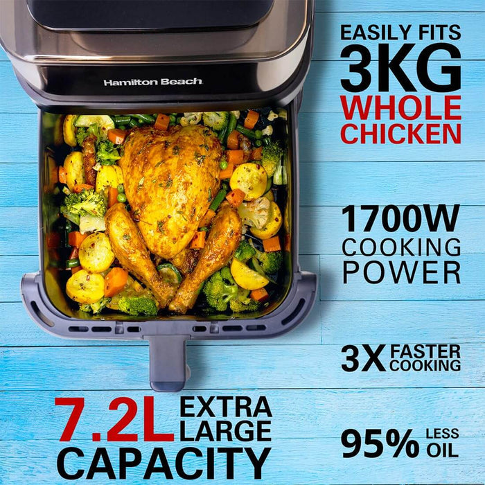 Hamilton Beach Digital Air Fryer 7.2L, 1700W, 360° View, 12 Presets, Touch Controls