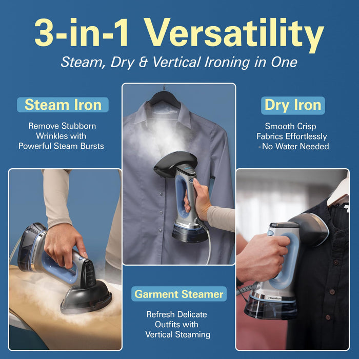 Hamilton Beach Durathon 3-in-1 Garment Steamer with 10-Year Soleplate Warranty