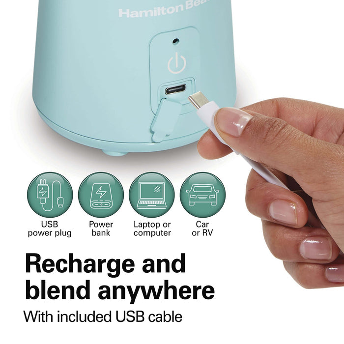 On-the-go rechargeable blender in vibrant aqua color