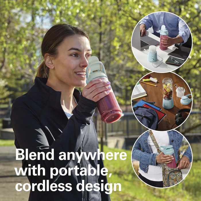 On-the-go rechargeable blender in vibrant aqua color v