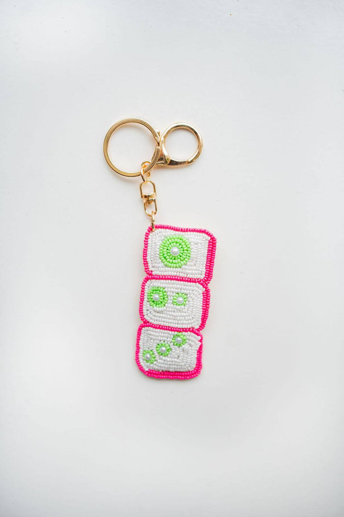 Hand Beaded Mahjong Tile Key Chain/ Bag Charm