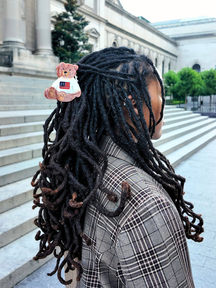 Hand-painted Americana Teddy Bear Claw Hair Clip