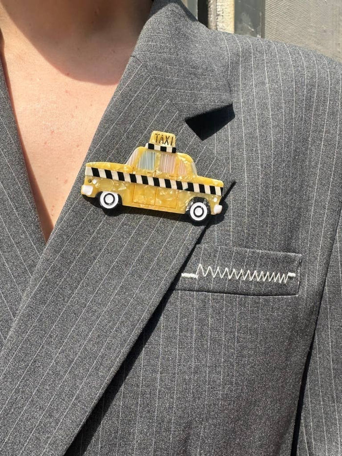 Hand-painted Taxi Brooch Pin