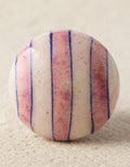 Handmade Unique Pink and Blue Striped Ceramic Cabinet Knob