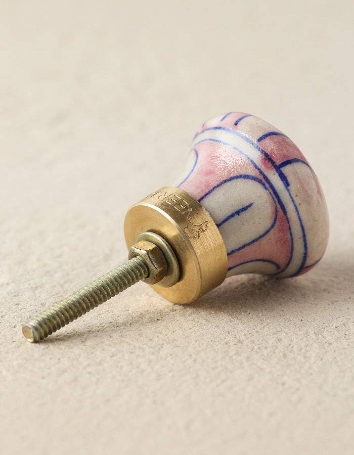 Handmade Unique Pink and Blue Striped Ceramic Cabinet Knob