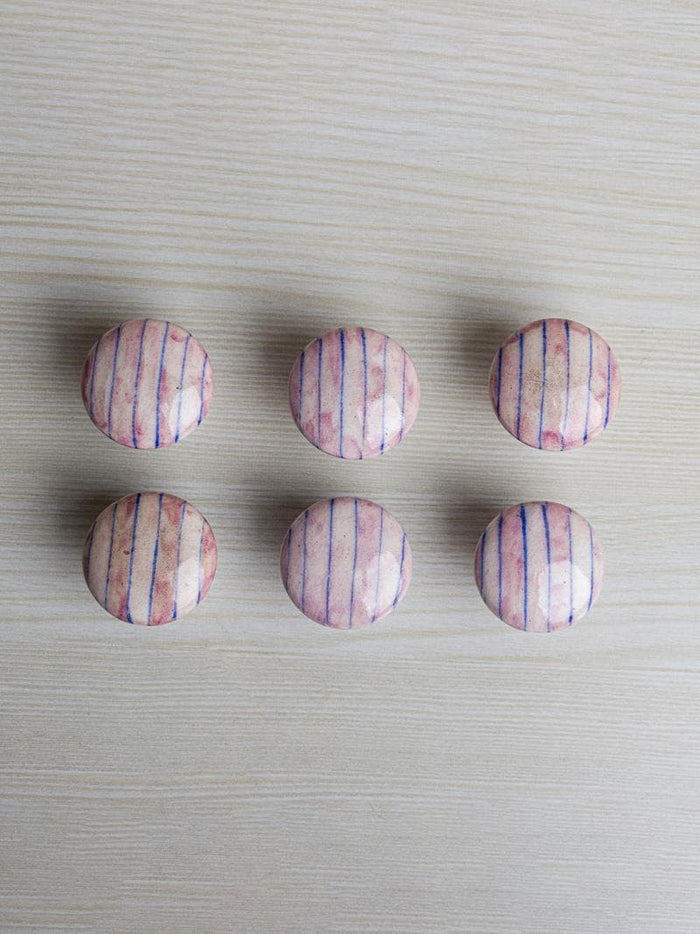 Handmade Unique Pink and Blue Striped Ceramic Cabinet Knob