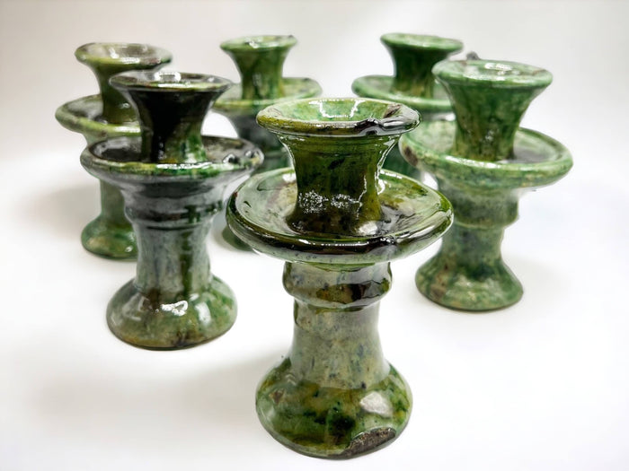 Handmade Vintage Tamegroute Green Candlesticks