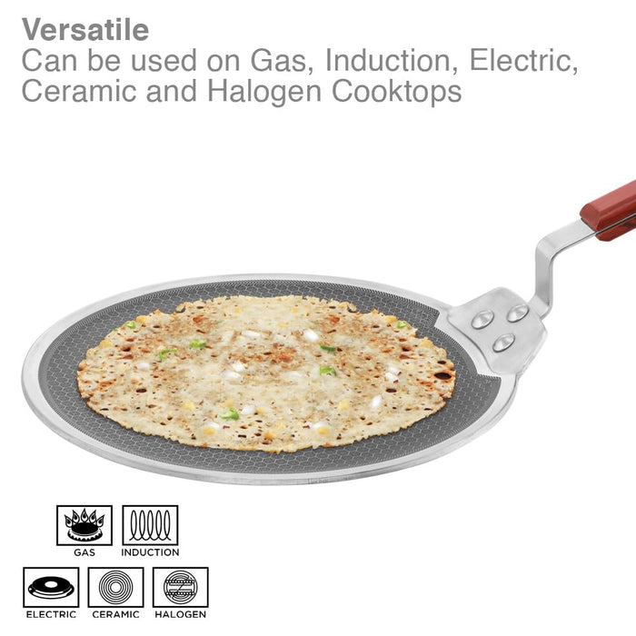 Hawkins 30cm honeycomb nonstick tava with ergonomic rosewood handle for healthy low-oil cooking