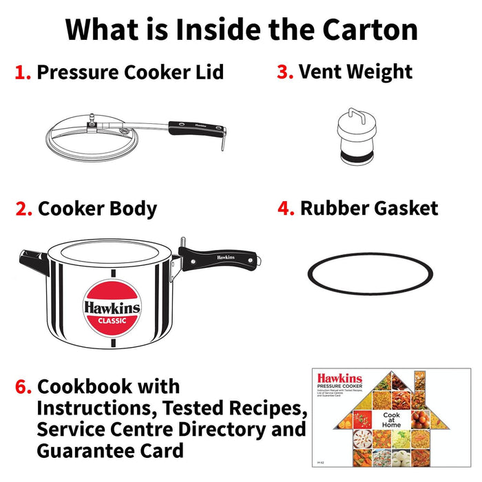 Hawkins Classic 8L Pressure Cooker package contents