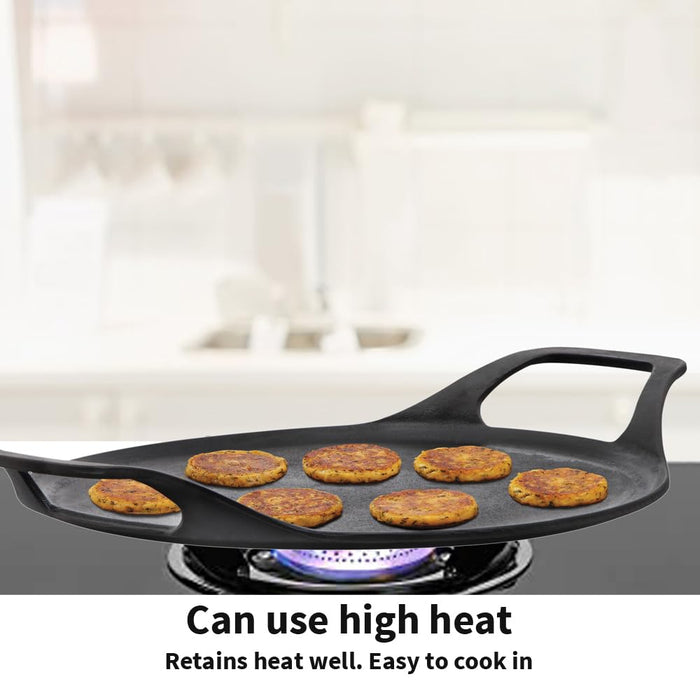 Hawkins Futura 27 cm Cast Iron Dosa Tava, Pre-Seasoned Cast Iron Flat Tawa for Roti, Cast Iron Cookware for Kitchen, Black (CIDT27)