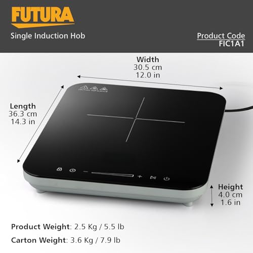 Futura FIC1A1 induction hob showing Indian cooking presets including pressure cook dosa roti settings