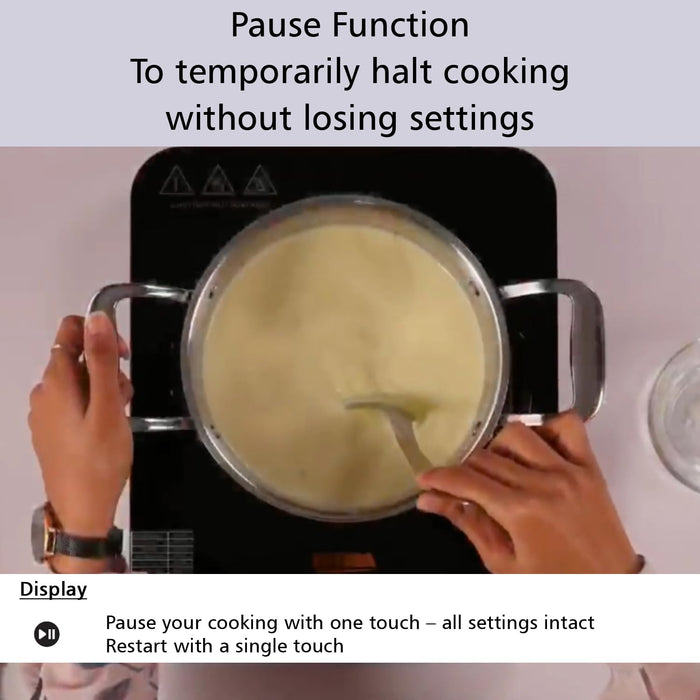 Futura single induction hob showing timer setting 1 minute to 6 hours auto shutoff feature