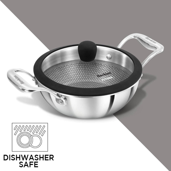 Hawkins 1.5L Nonstick Kadhai with Glass Lid - Durable & Induction Friendly Cookware