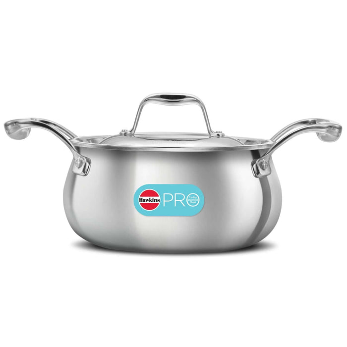 Hawkins Pro 2L Triply Stainless Steel Handi with lid shown from above