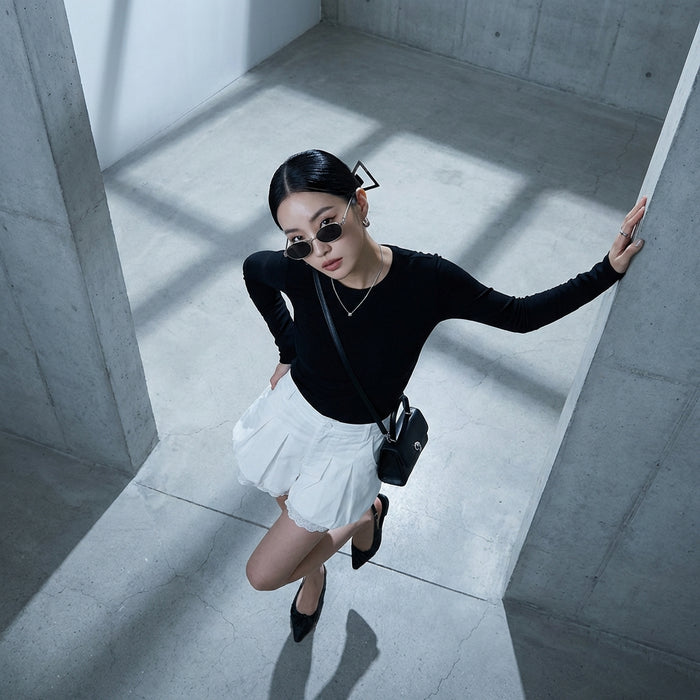 Jupe plissée taille haute noire et blanche - Mode Coréenne