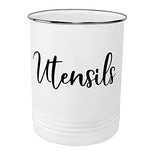 Home Acre Designs Kitchen Utensil Holder for Countertop, Vintage Farmhouse Caddy for Utensils, White