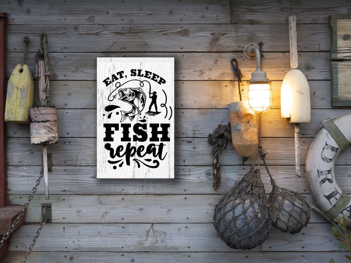 "Eat Sleep Fish Repeat" 12" x 18" Plank