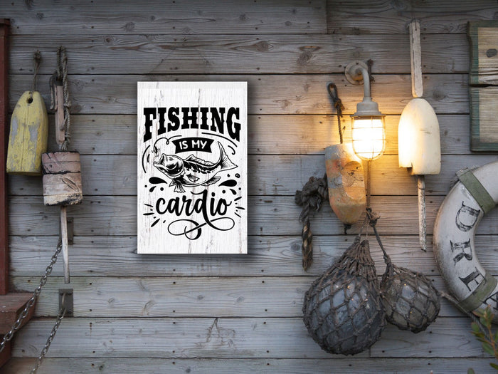 "Fishing is My Cardio" 12" x 18" Plank