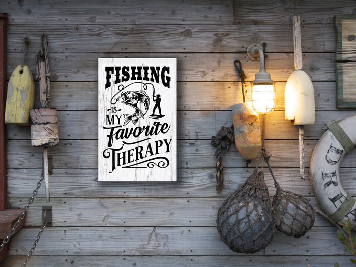 "Fishing is My Favorite Therapy" 12" x 18" Plank