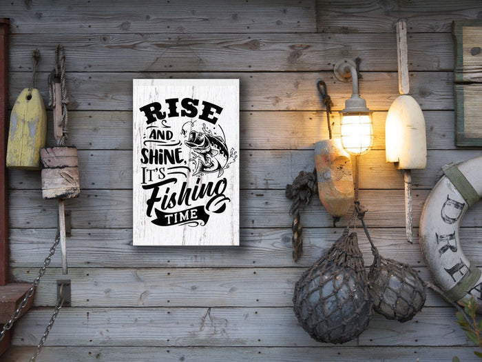 "Rise & Shine It's Fishing Time" 12" x 18" Plank