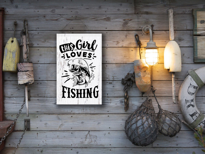 "This Girl Loves Fishing" 12" x 18" Plank