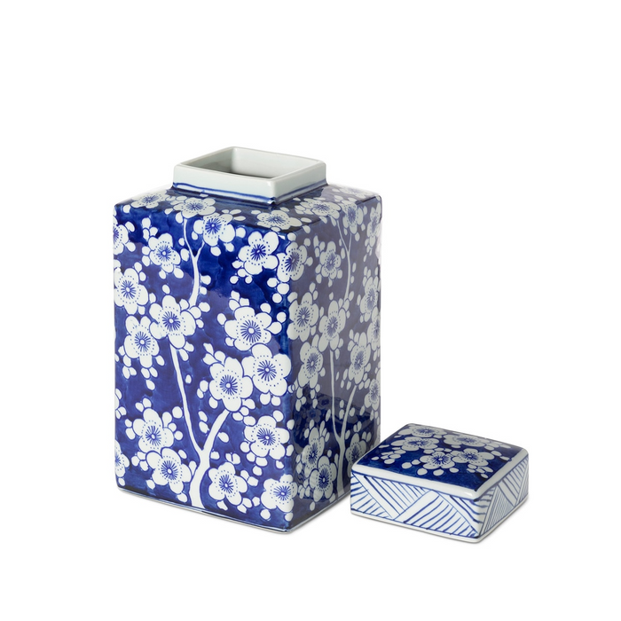 Imperial Ceramic Floral Square Jar Indigo Small