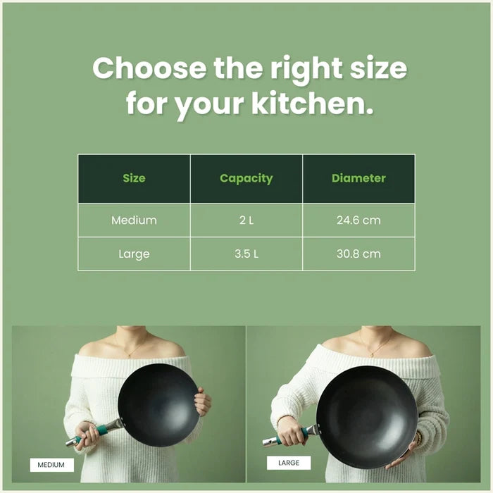 Iron Wok with Steel Cool Touch Handle 2/3.5 L & Silicone Grip, Toxin-free Sheet Iron, Pre-seasoned