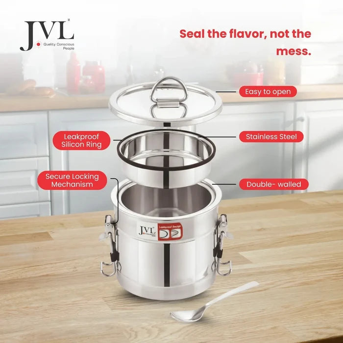 JVL Classicware Stainless Steel Insulated Hot Lunch Jar | Double-Wall | Leak-Proof | Spoon & Carry Bag