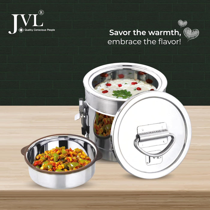 JVL Classicware Stainless Steel Insulated Hot Lunch Jar | Double-Wall | Leak-Proof | Spoon & Carry Bag