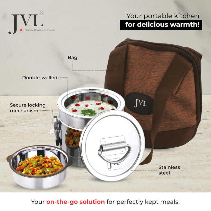JVL Classicware Stainless Steel Insulated Hot Lunch Jar | Double-Wall | Leak-Proof | Spoon & Carry Bag