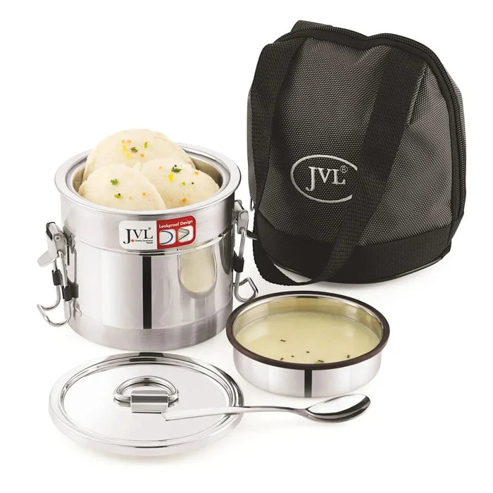 JVL Classicware Stainless Steel Insulated Hot Lunch Jar | Double-Wall | Leak-Proof | Spoon & Carry Bag