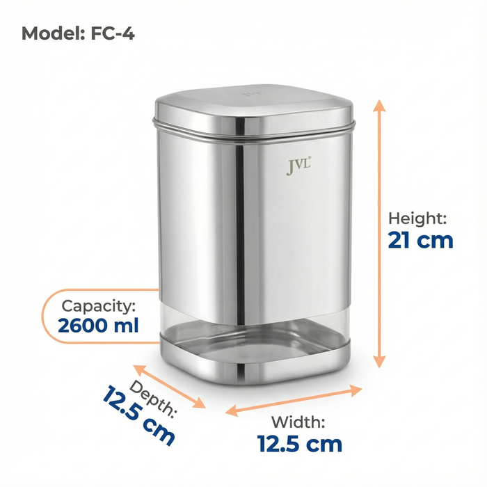 JVL Flossy Clear Storage Canister - Airtight, Transparent, Durable (For Dry Storage)
