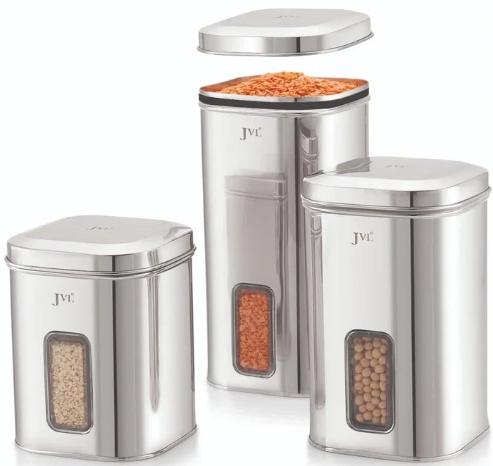 JVL Flossy Window Canister - Airtight Square Dry Storage Container