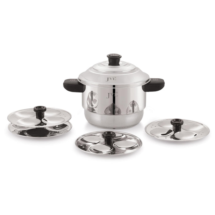 JVL Sambar Idly Maker with Triply Base and 4 Mini Idly Plates Stainless Steel