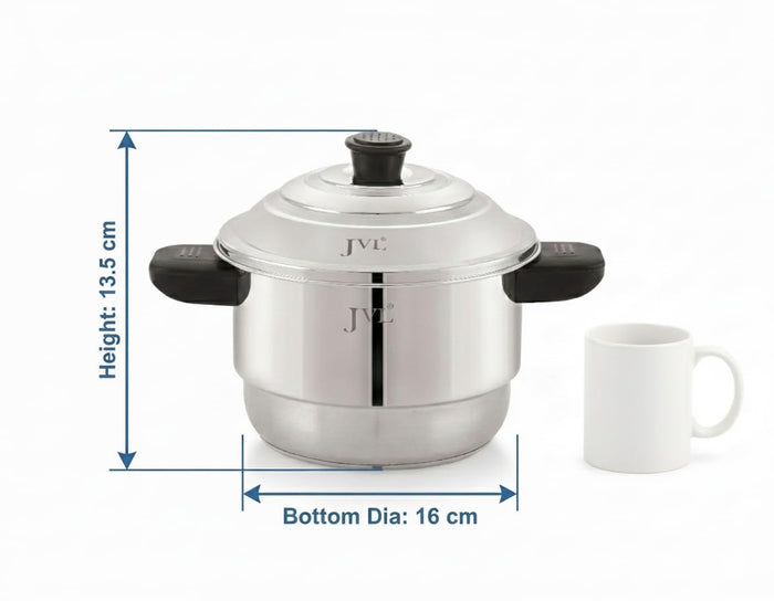 JVL Stainless Steel Sambar Idly Steamer 4 Plates 16 Cavity Compact Design