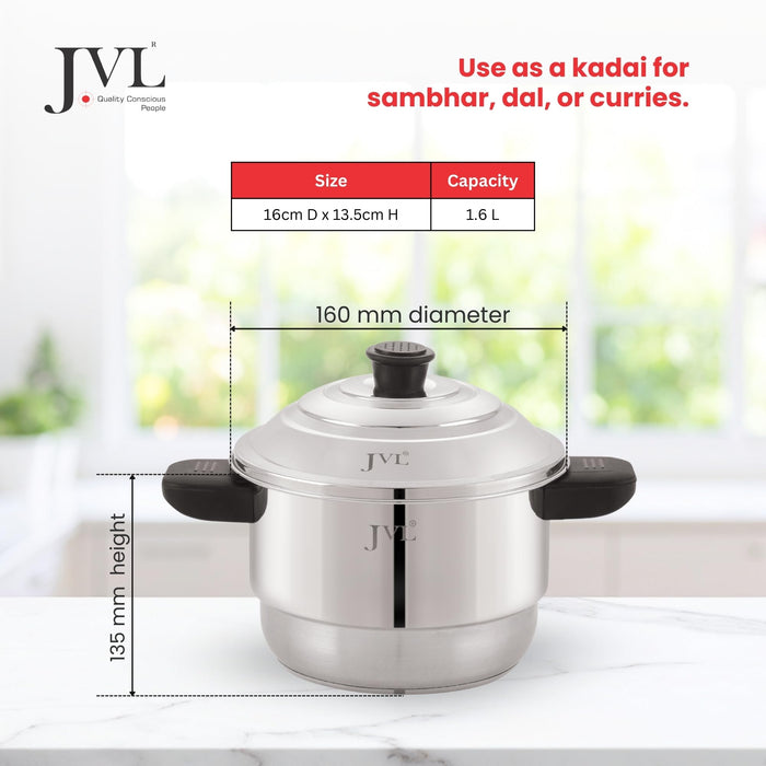 JVL Triply Base Idly Cooker with Glass Lid and 4 Stacking Idly Plates