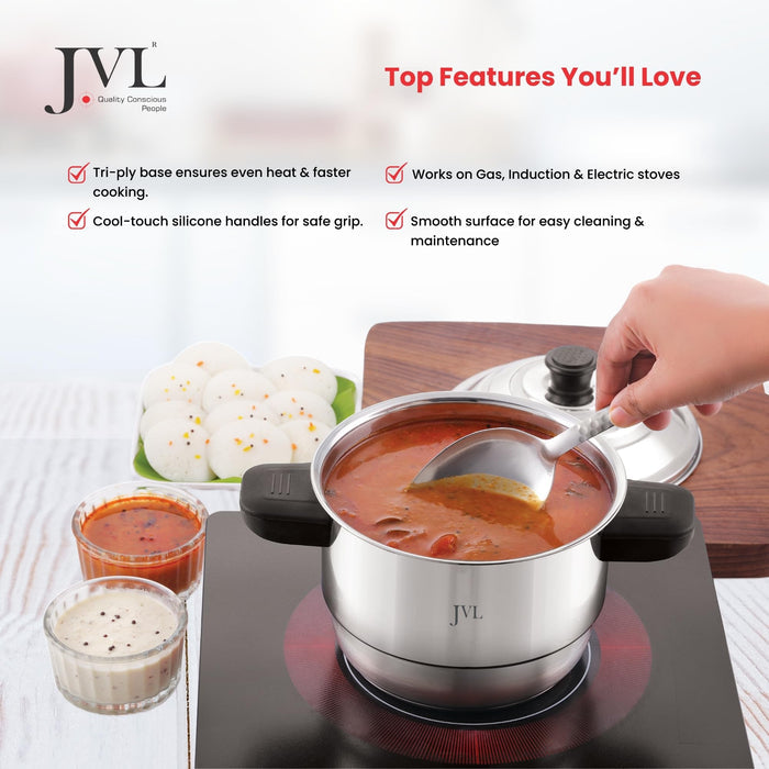 JVL Mini Idly Maker Induction and Gas Compatible Tri-Ply Base 1.6L Capacity