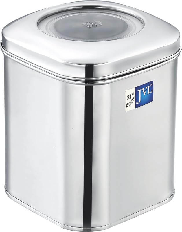 JVL Square Tin with Transparent Lid | Premium Dry Storage Box for Kitchen